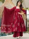 Maroon Colour Rayon Printed Kurti With Pant Dupatta Bulk Orders In India  Aaradhna 2049